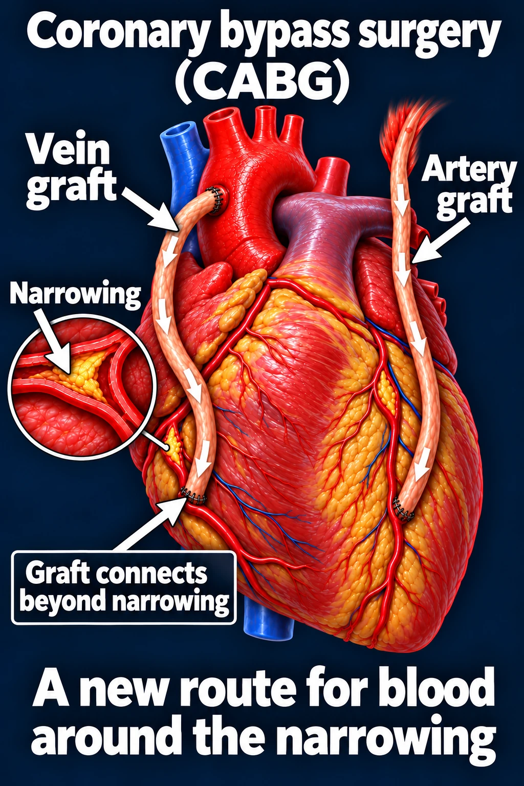 Example CABG with a left internal mammary artery graft and a vein graft connected beyond coronary narrowings