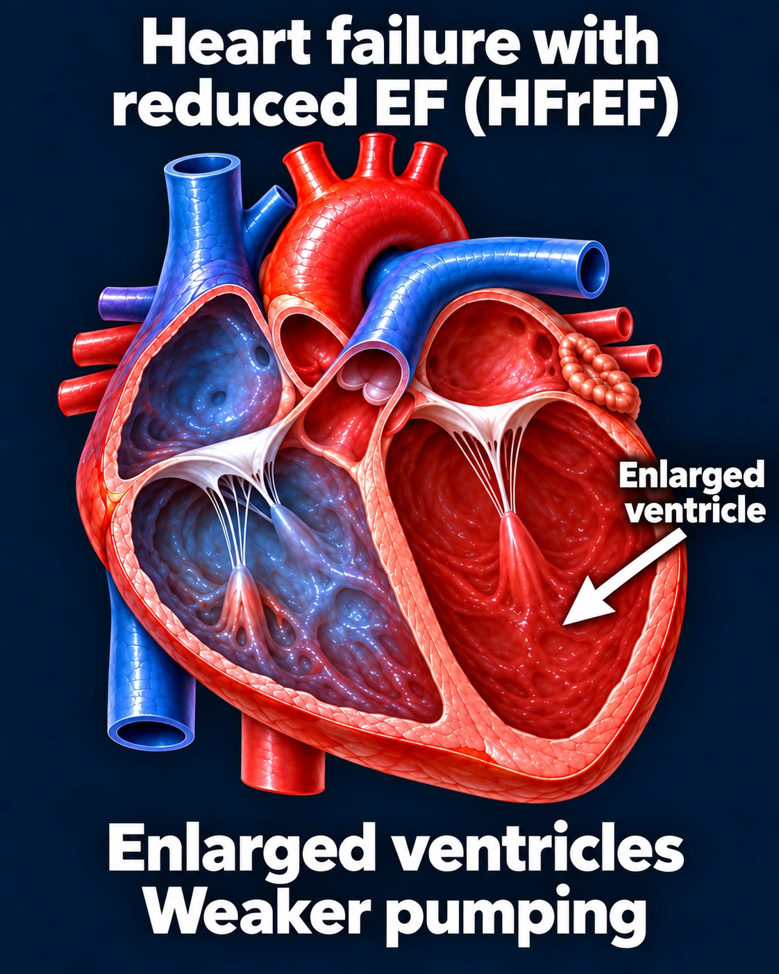Illustrative enlarged ventricles in heart failure with reduced EF