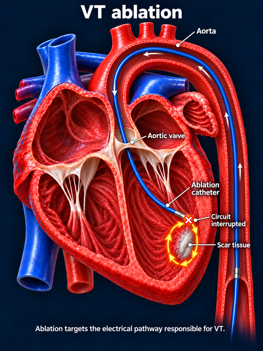 Catheter targeting a scar-related VT circuit through a retrograde aortic approach