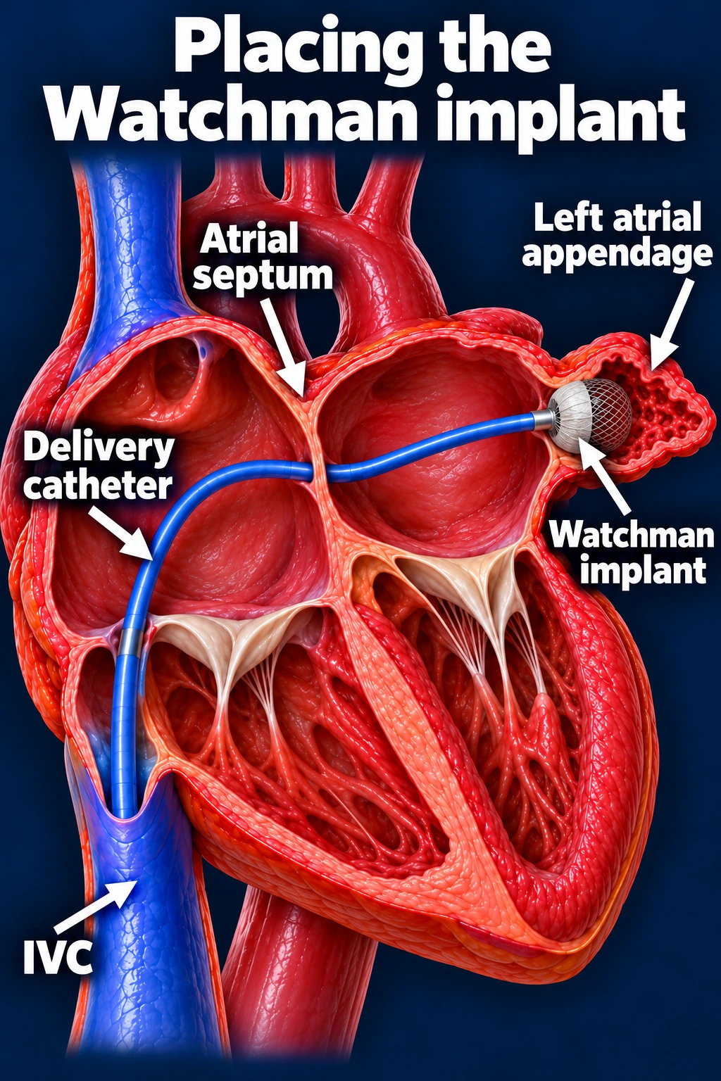 Transseptal catheter delivering a Watchman device into the left atrial appendage
