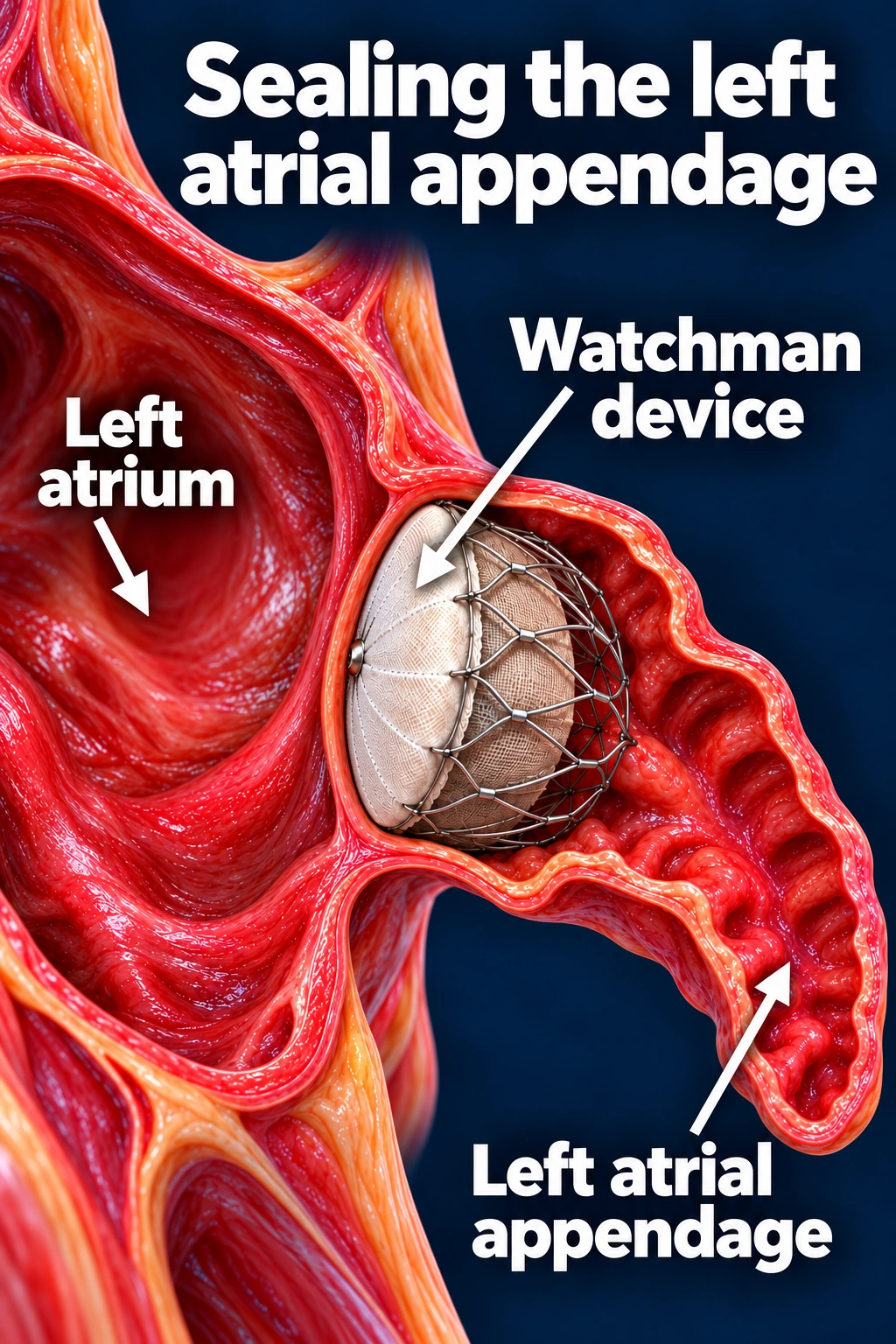 Watchman device seated at the opening of the left atrial appendage